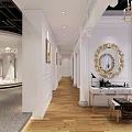 Elegant Bridal Shop Interior With Wedding Dresses White Display Stands Pink Backdrops And Chandelier