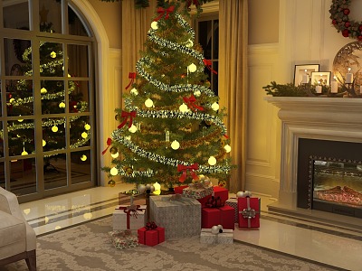 Christmas tree living room layout 3d model