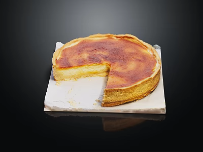 Delicious Creamy Cheesecake With Caramelized Top And A Slice Removed On White Paper 3d model