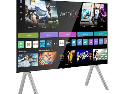 Modern Smart TV Featuring webOS System Multiple Apps And Silver Stand 3d model