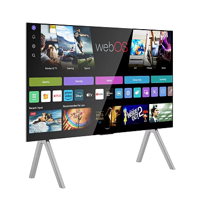 Modern Smart TV Featuring webOS System Multiple Apps And Silver Stand 3d model