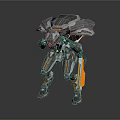 Futuristic Mechanical Robot 3D Model With Gray Armor And Orange Accents