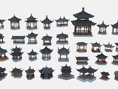 Traditional Chinese Pavilion Models With Various Architectural Styles And Classic Designs 3d model