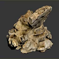 Natural Stone And Wood Decorative Piece With Textured Surface And Reflective Base