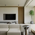 Bright Living Room With White Sofa Large Windows Trees Outside And Wooden Floor