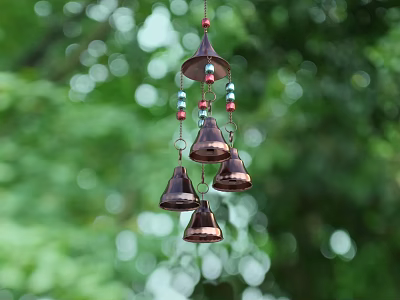 Hanging Decorative Ornament Set With Copper Bells And Colorful Beads For Outdoor Garden 3d model