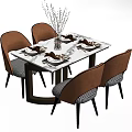 Modern Dining Table and Chair Combination Dining Table and Chair Dining Table Dining Chair Tableware Ornaments Plant 3d model