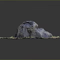 Garden Landscape Design Featuring Natural Large Rock Surrounded by Green Grass and Fallen Leaves