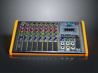 Electronic Control Panel With Colorful Ports Knobs And Yellow Border Design 3d model