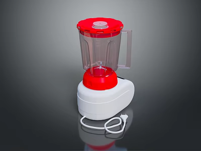 Blender With Red Lid Transparent Jar And White Base Power Cord 3d model