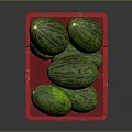 Fresh Ripe Watermelons in Red Plastic Crate with Green Striped Skin