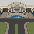 Classical Columned Entrance Gate With Stone Structure Ornate Details And Central Fountain
