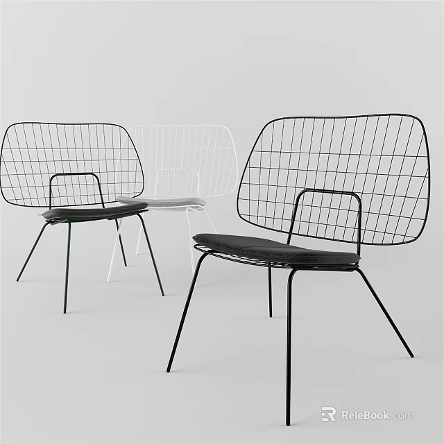 Modern Minimalist Leisure Chairs With Metal Wire Frame And Slim Legs In Black White 3d model 