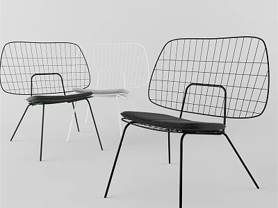 Modern Minimalist Leisure Chairs With Metal Wire Frame And Slim Legs In Black White 3d model