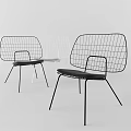 Modern Minimalist Leisure Chairs With Metal Wire Frame And Slim Legs In Black White