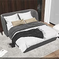 Modern Double Bed With Curved Headboard Pillows Throw Blanket Nightstand And Sea View Window