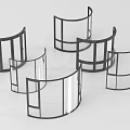 Modern Curved Glass Partitions With Black Frames And Transparent Panels 3d model