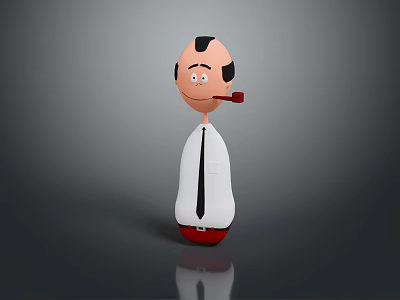 Cartoon Man Figure With White Shirt Black Tie Red Pipe And Standing Pose On Gray Background 3d model