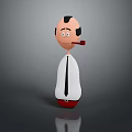Cartoon Man Figure With White Shirt Black Tie Red Pipe And Standing Pose On Gray Background