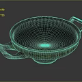 Ceramic Bowl With Two Handles And Black Carved Patterns On Orange Exterior