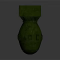 Green Military Weapon Bomb With Square Tail Fin Metallic Surface And Riveted Design