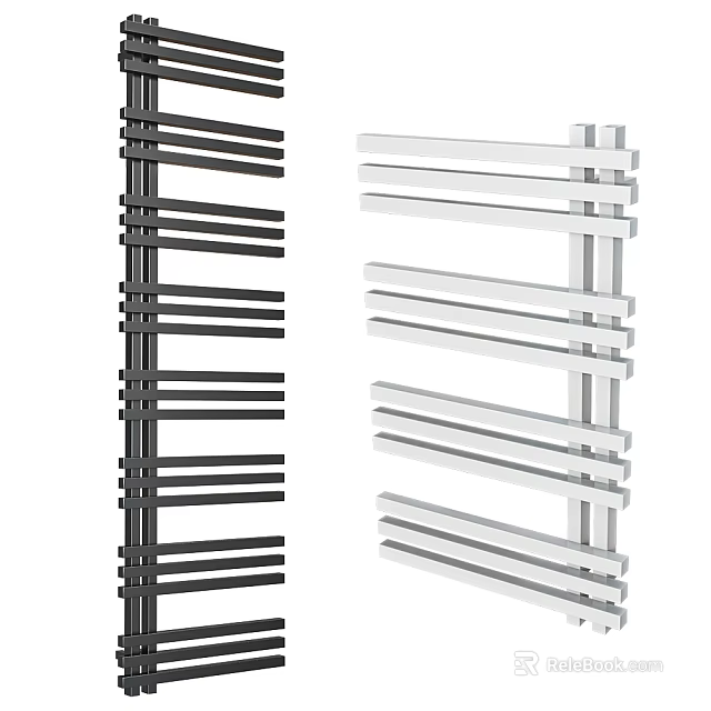 Stylish Bathroom Towels on Modern Black and White Towel Rack Design 3d model 