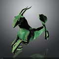 Green Bronze Goat Sculpture in Dynamic Jumping Pose with Detailed Horns and Tail