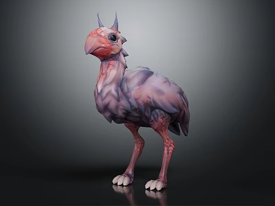 Fantasy Bird Like Creature With Purple Pink Feathers Horns And Textured Skin In Standing Pose 3d model