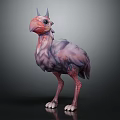 Fantasy Bird Like Creature With Purple Pink Feathers Horns And Textured Skin In Standing Pose