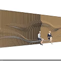 Modern Outdoor Chair With Wavy Wooden Screen Wall For Relaxing Seating Area