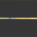 Wooden Handle Paint Brush With Blue Paint Stains And Synthetic Bristles