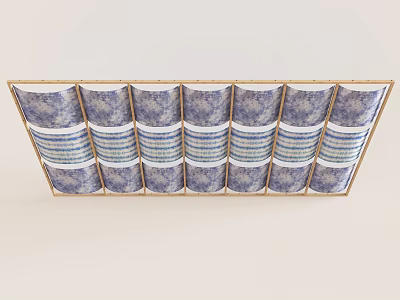 Elegant Decorative Ceiling Drapery With Blue And White Patterned Panels Arranged Neatly 3d model