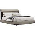 Modern Double Bed Design With Upholstered Headboard Neutral Bedding And Decorative Pillows