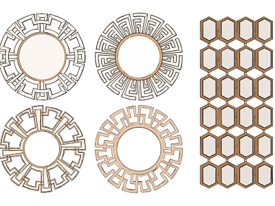 Decorative Mirrors With Intricate Geometric Patterns In Circular And Hexagonal Shapes 3d model