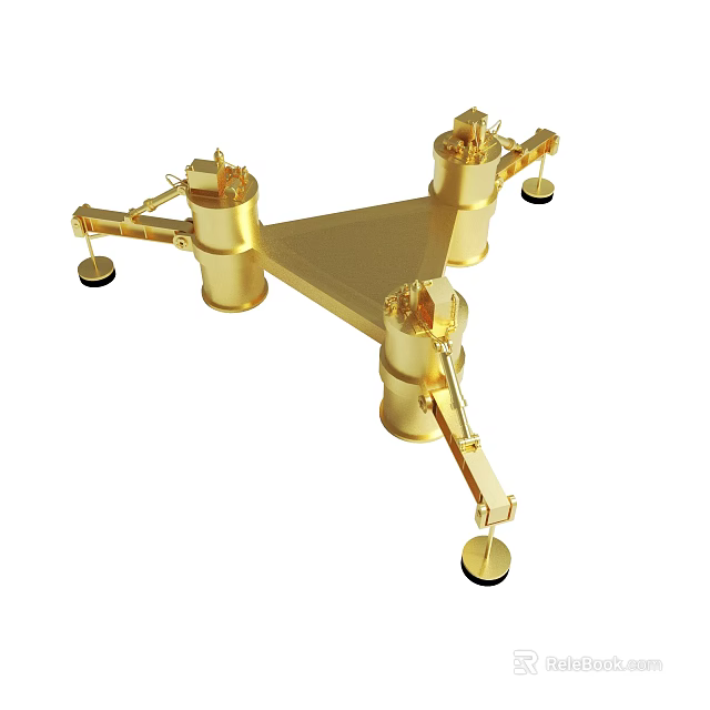 Golden Industrial Mechanical Structure With Three Cylindrical Parts And Black Bases 3d model 