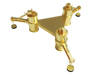 Golden Industrial Mechanical Structure With Three Cylindrical Parts And Black Bases 3d model