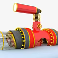 Red Yellow Black Mechanical Device With Spring Mesh Structure And Bolts 3d model