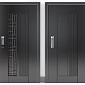 Modern Black Security Doors Featuring Geometric Patterns Vertical Stripes And Electronic Locks