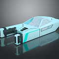Futuristic Concept Vehicle with Light Blue White Body Transparent Cockpit and Streamlined Design