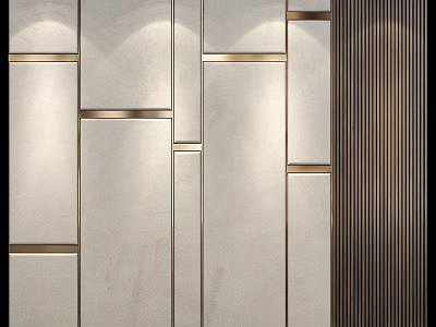 Modern Background Wall With Light Colored Panels Golden Trim And Vertical Stripe Design 3d model