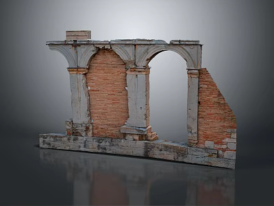 Ancient Architectural Ruins Featuring Red Brick Walls And Decorative Stone Arches 3d model