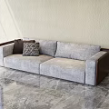 Modern Gray Multi person Sofa with Brown Armrests and Patterned Pillow 3d model