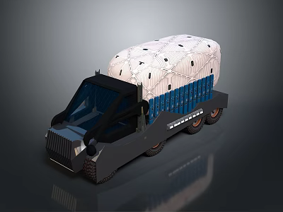 Black Cab Cargo Truck With White Covered Load And Blue Container Design 3d model
