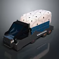 Black Cab Cargo Truck With White Covered Load And Blue Container Design