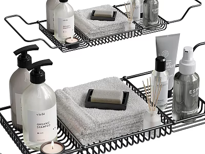 Bathroom Accessories Organizer With Metal Wire Rack Towel Soap Dish And Toiletries Bottles 3d model