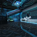 Modern Bar Interior With Neon Lights Marble Floor And Sleek Counter Design
