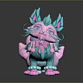 Fantasy Creature with Pink and Teal Fur Fluffy Tail and Big Ears