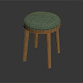 Modern Wooden Stool With Round Green Padded Seat And Sturdy Legs