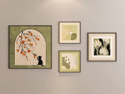 Wall Decorative Paintings Featuring Cat Fruits Tulips And Green Design Elements 3d model