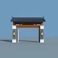 Traditional Chinese Style Entrance Gate With Tiled Roof Gray Brick Walls And Wooden Lanterns